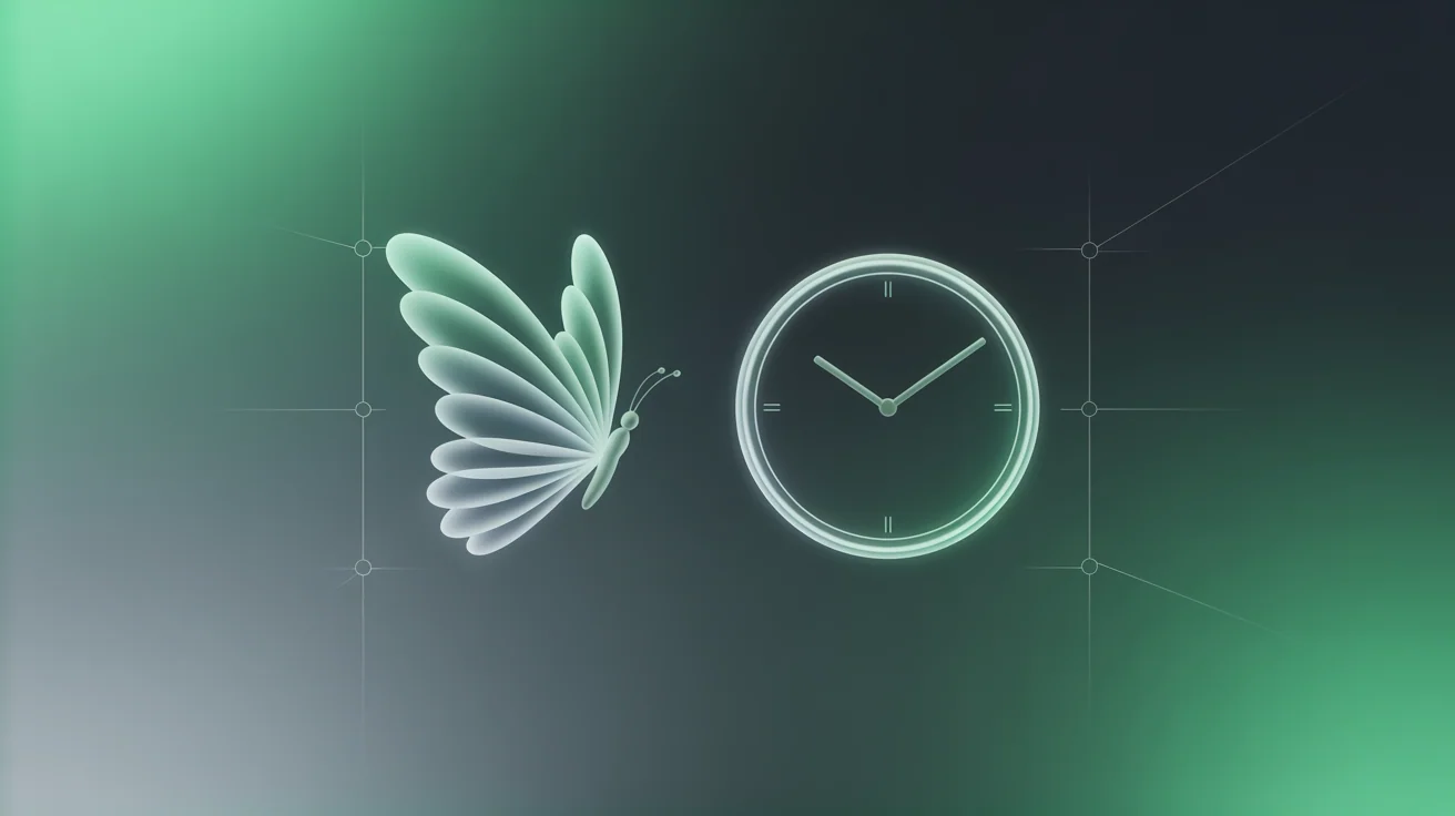 A glowing clock beside the Bluesky butterfly, representing the best times to post on Bluesky for engagement in 2026