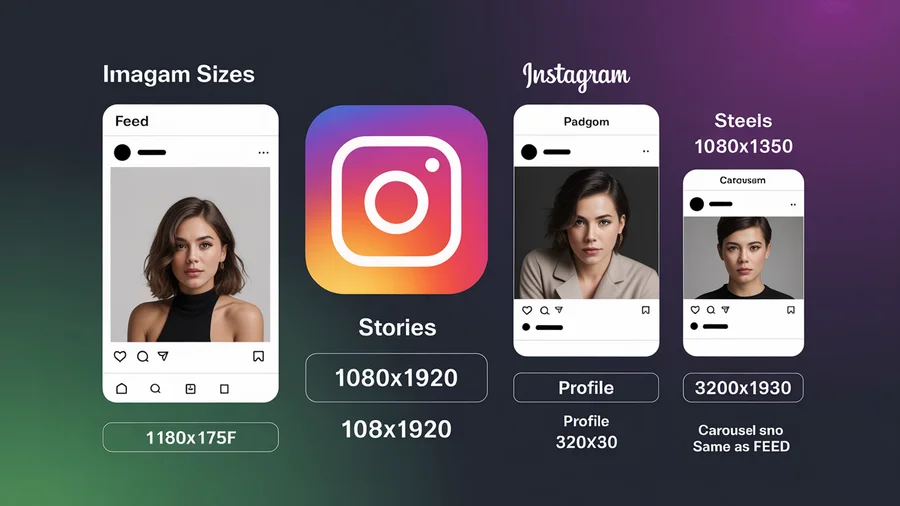 Instagram image sizes cheat sheet — feed 1080x1350, Stories 1080x1920, Reels 1080x1920, profile 320x320