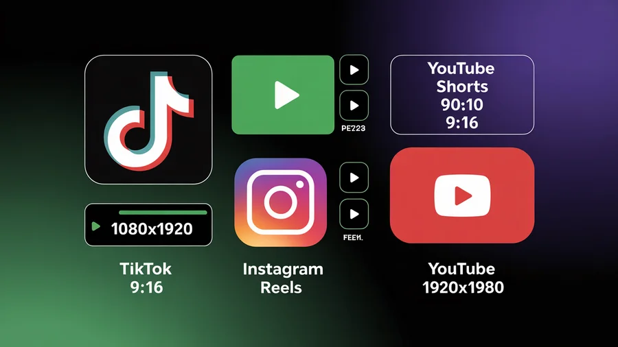 Video specs across platforms — TikTok, YouTube Shorts, Reels all 1080x1920 9:16, YouTube standard 1920x1080